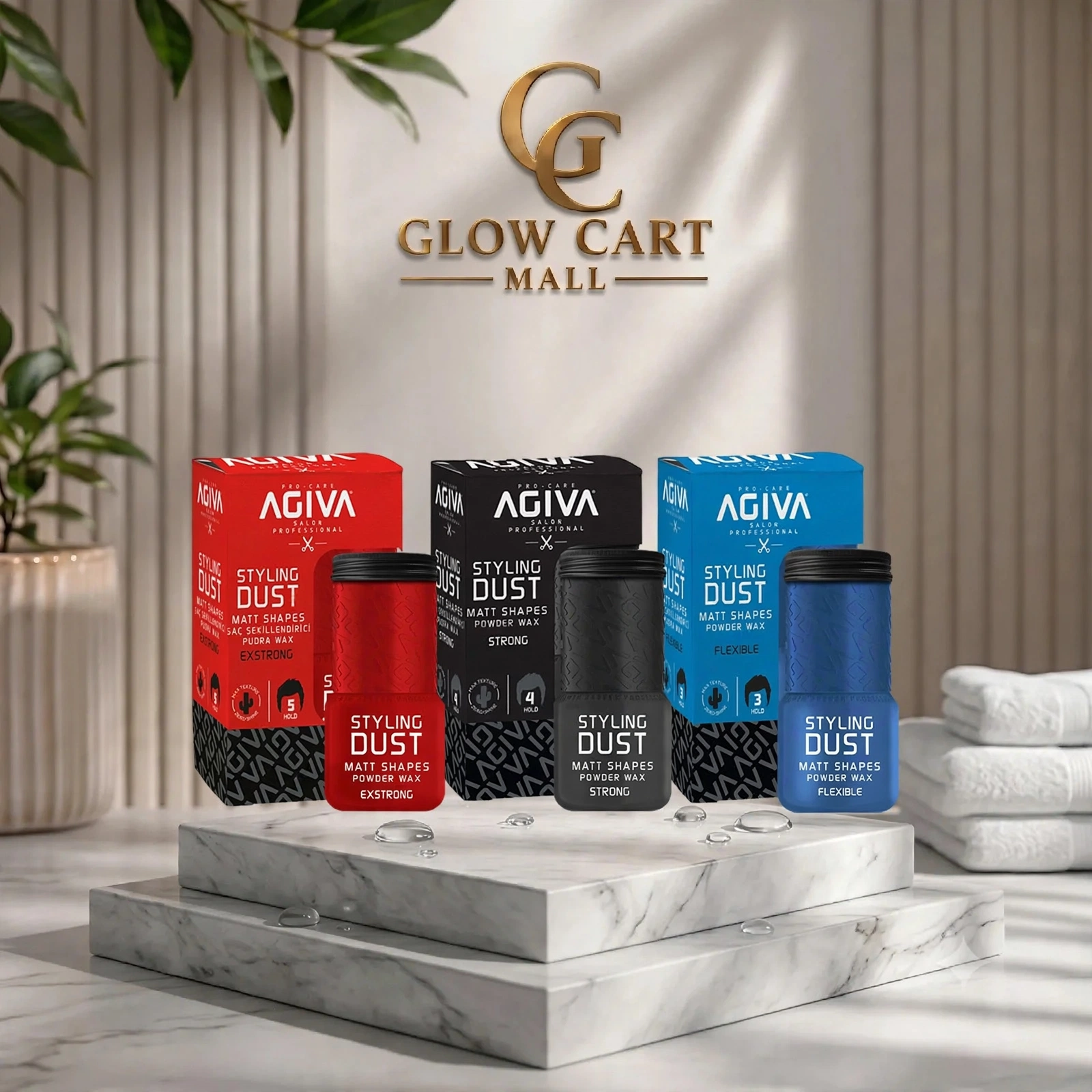 Agiva Styling Dust Matt Shapes Powder Wax Trio — EXSTRONG Red + STRONG Black + FLEXIBLE Blue