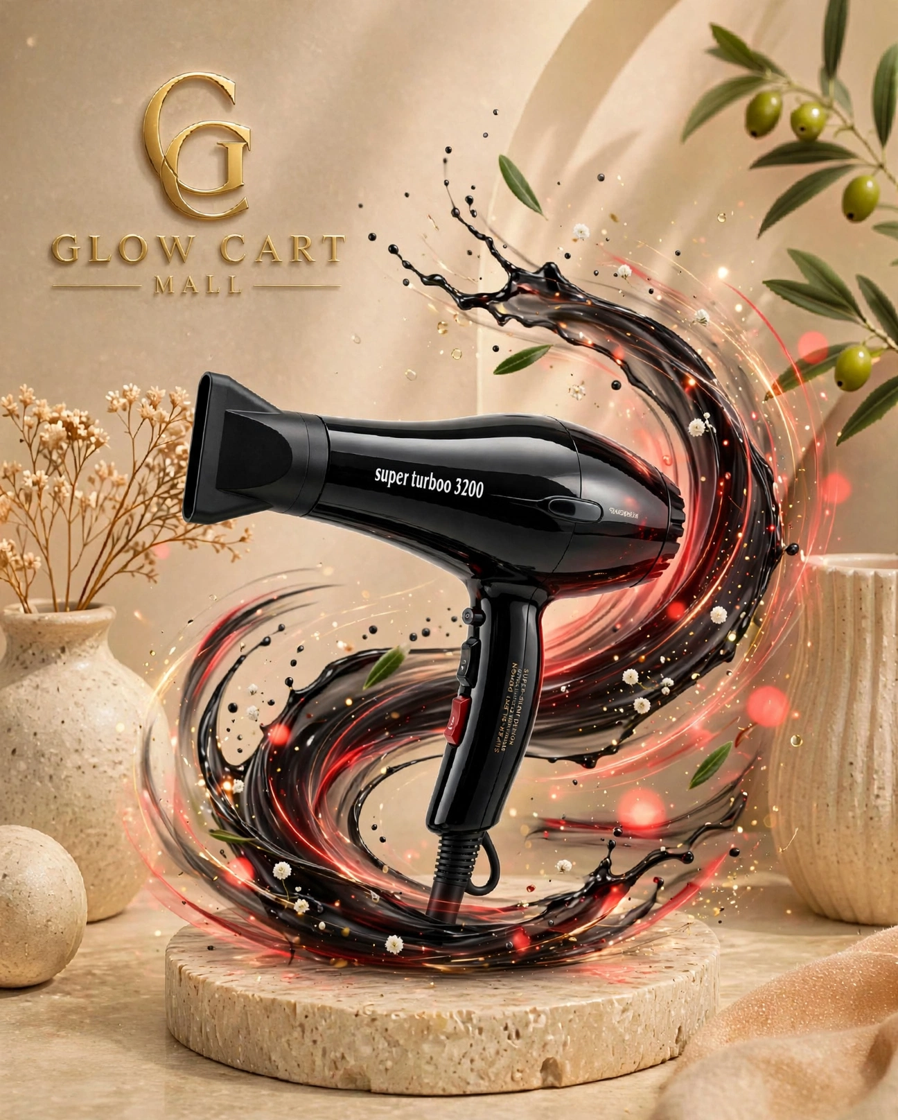 3200 Super Turbo Hair  Dryer Black / Red